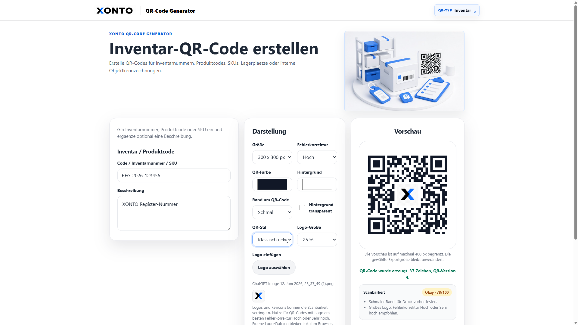 QR-Code Generator für Inventar- und Produktcodes