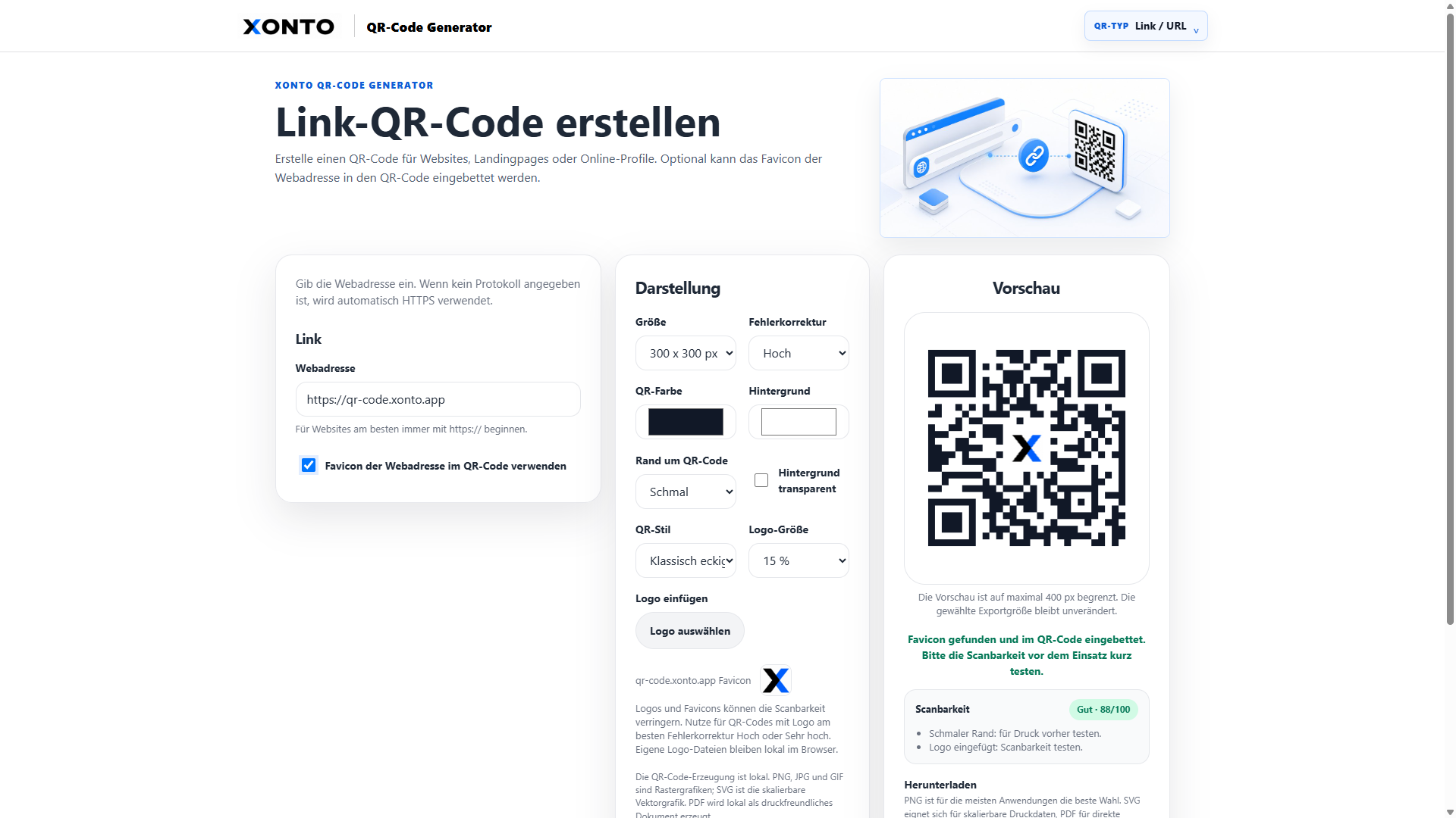 QR-Code Generator für Weblinks mit Vorschau