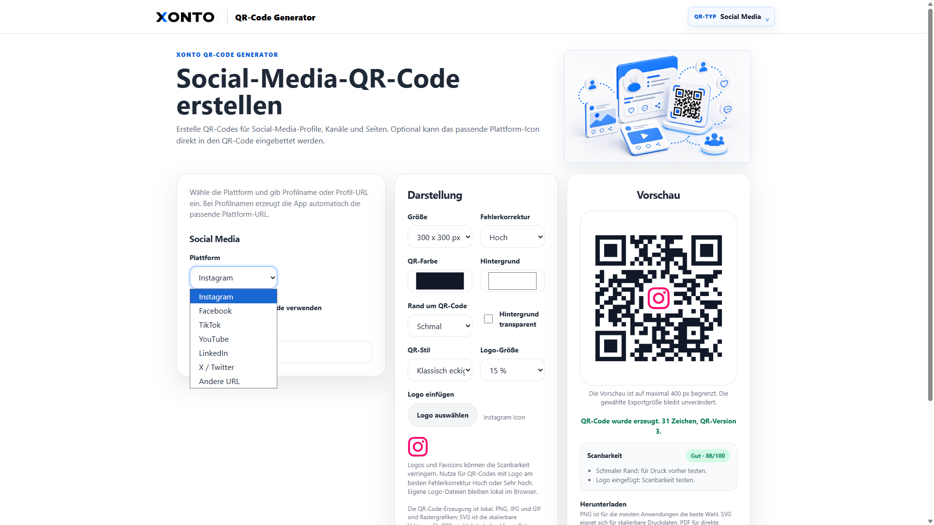 QR-Code Generator für Social-Media-Profile