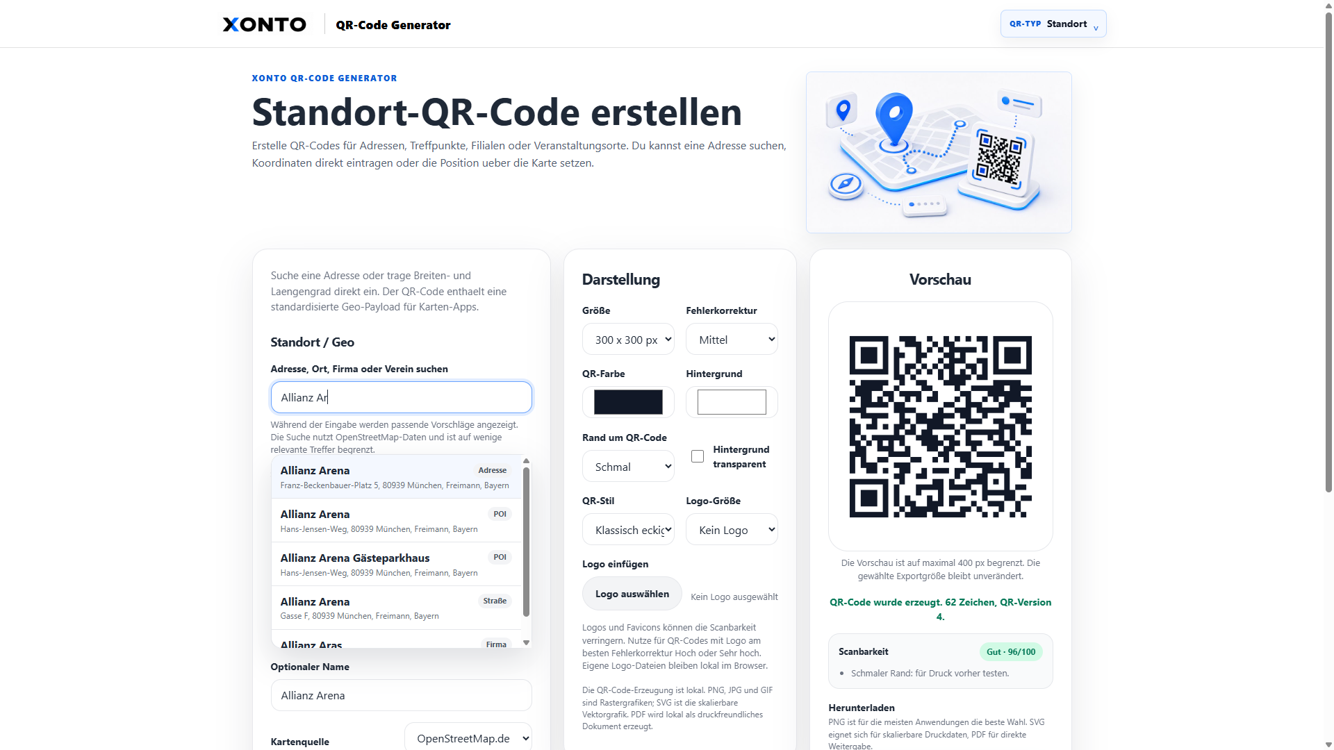 QR-Code Generator für Standort- und Geo-Daten