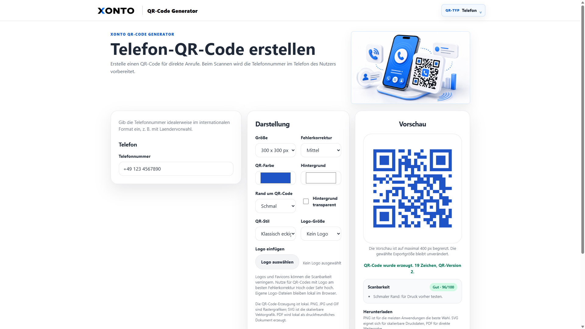 QR-Code Generator für Telefonnummern