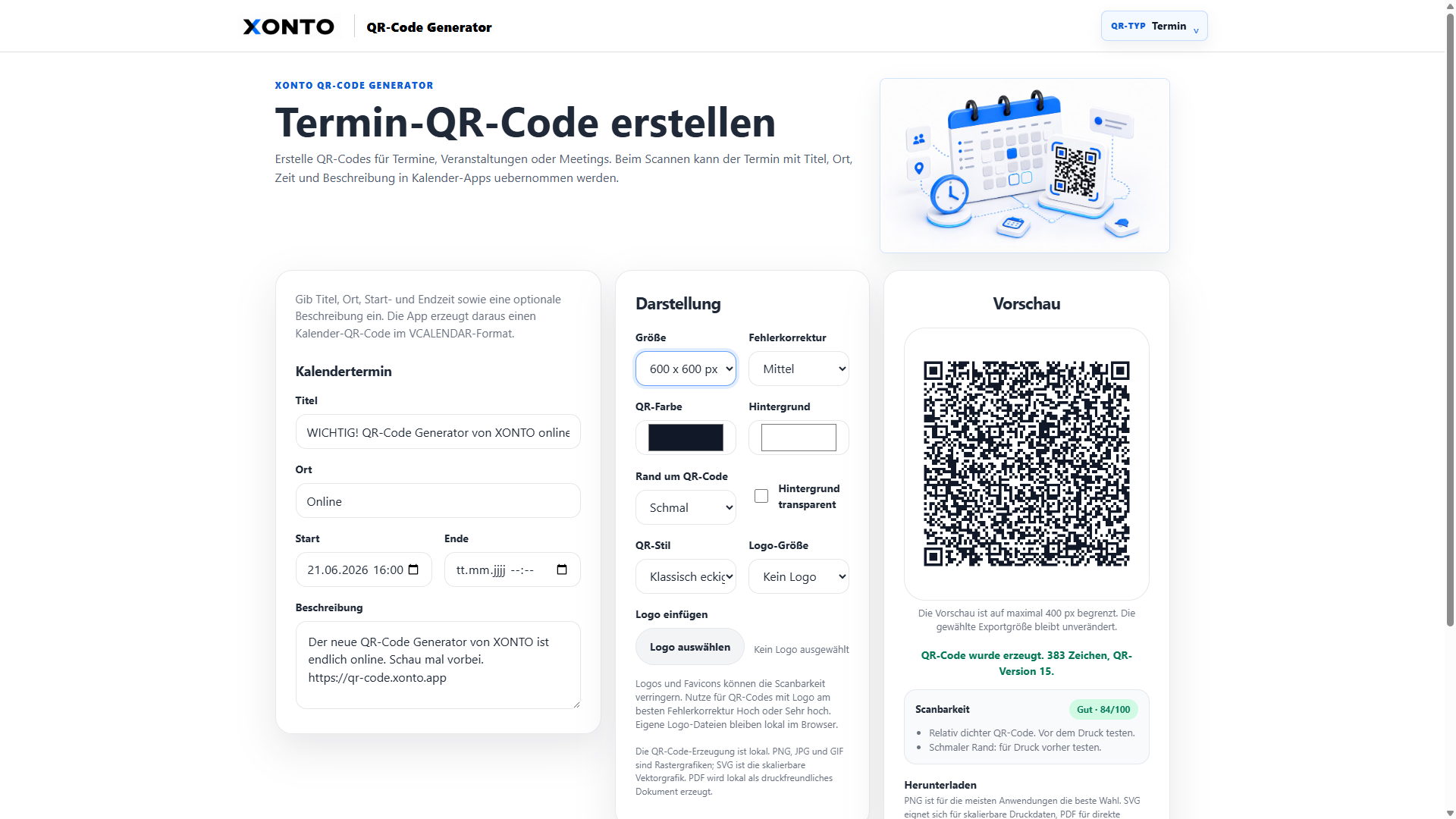 QR-Code Generator für Kalendertermine
