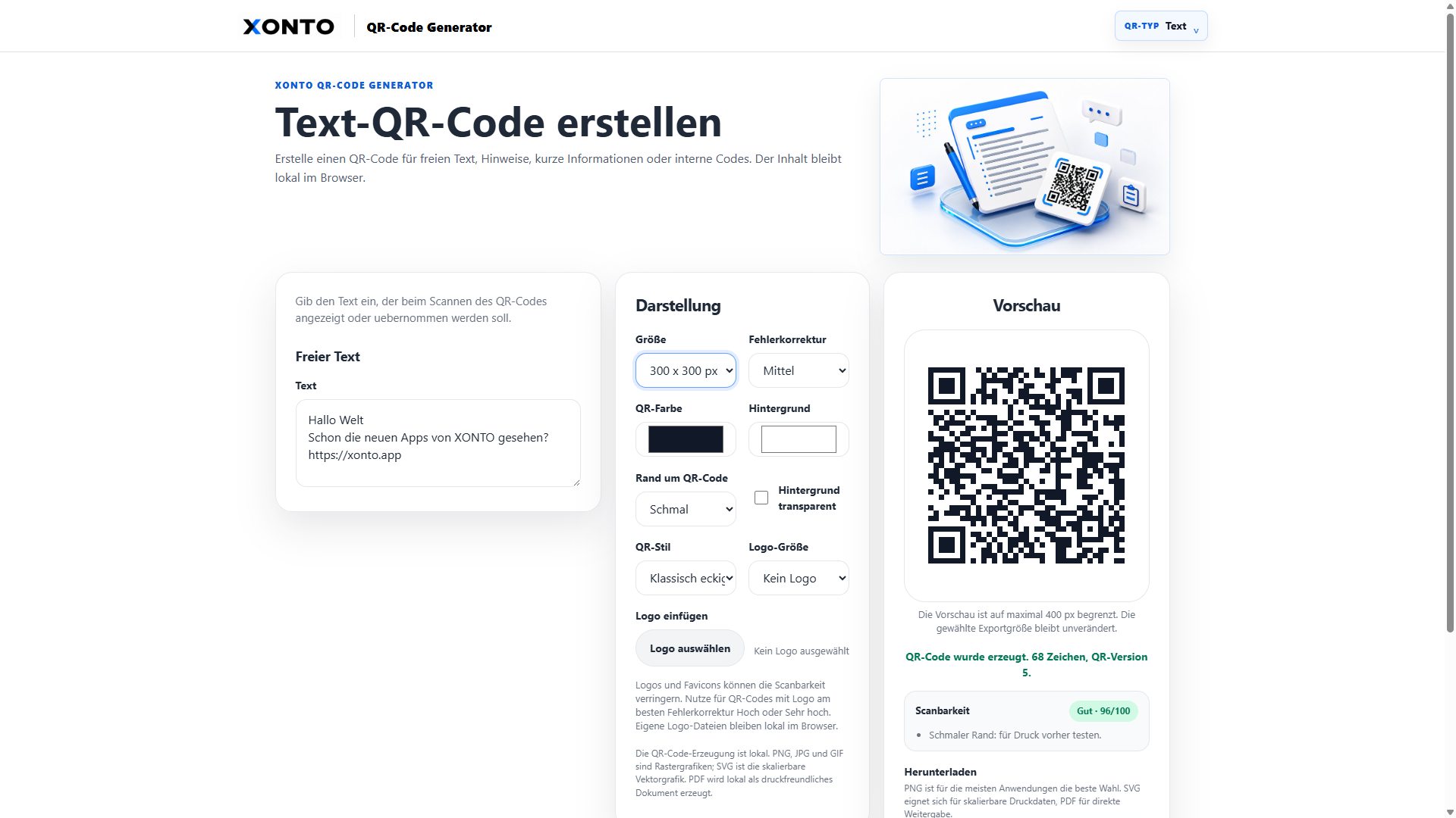 QR-Code Generator für freien Text