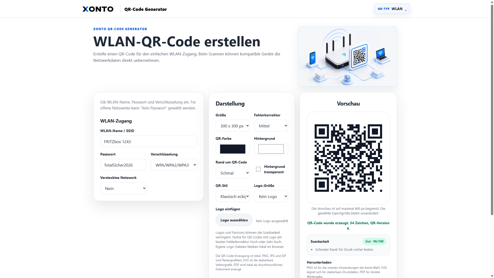 QR-Code Generator für WLAN-Zugänge