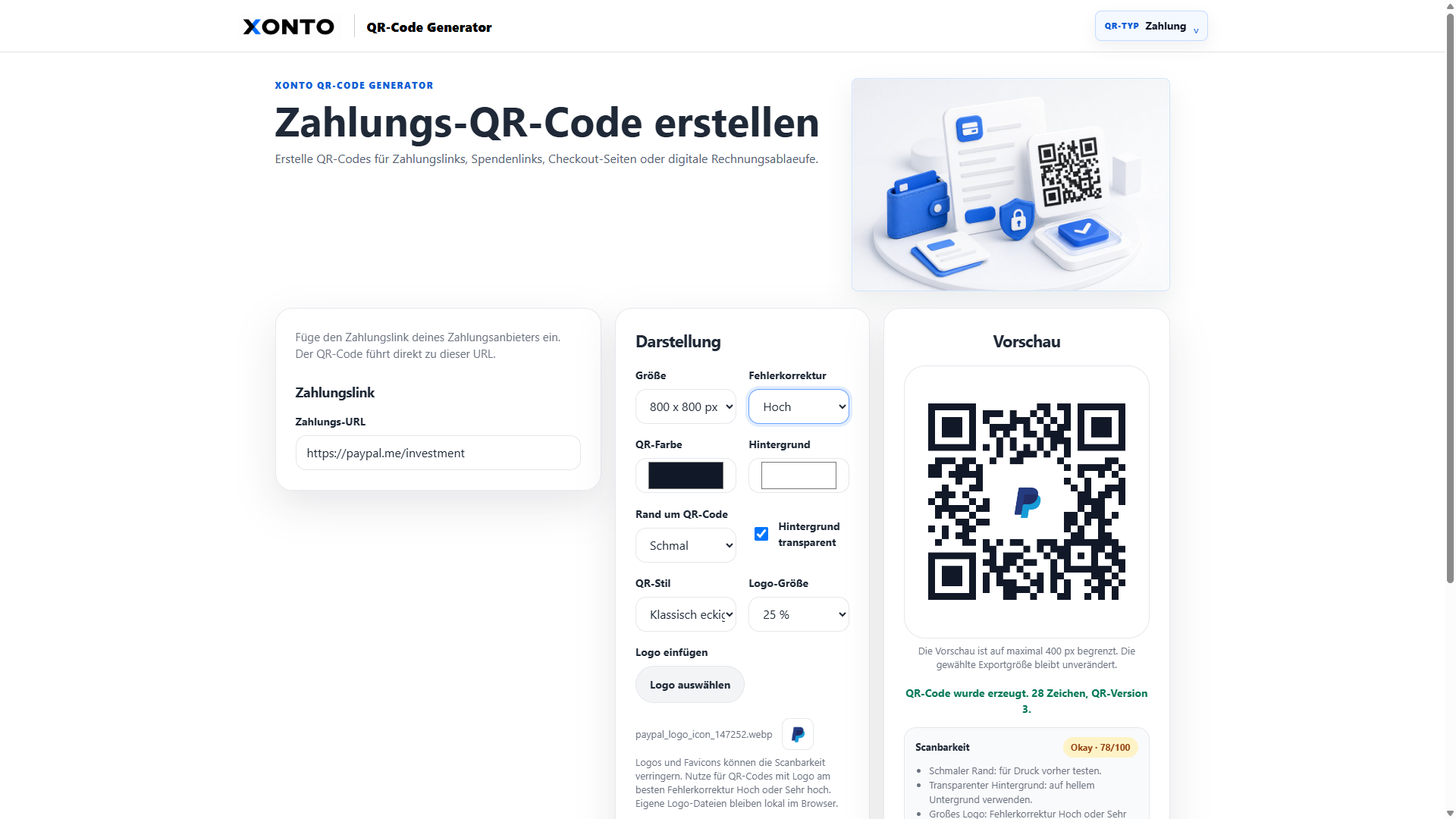 QR-Code Generator für Zahlungsinformationen