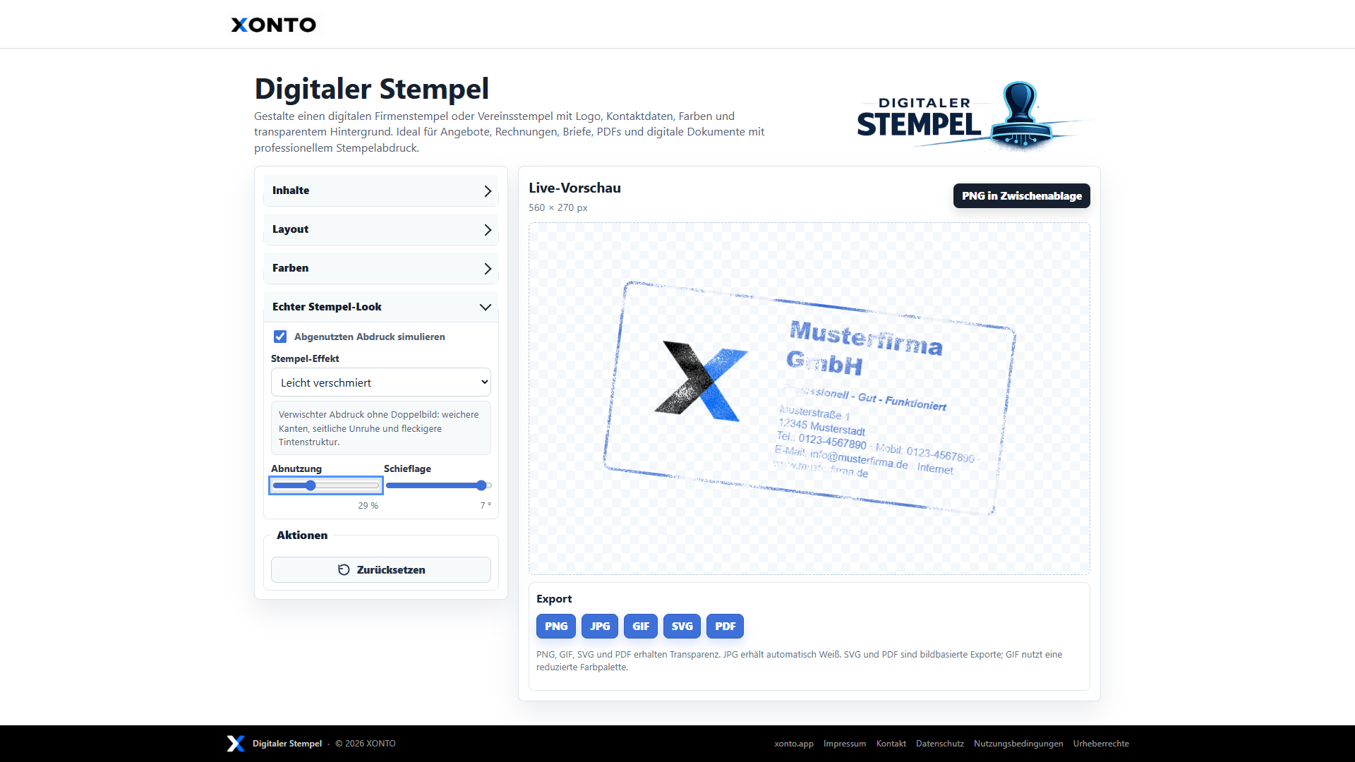 Screenshot von XONTO Digitaler Stempel mit realistischer Abdruck-Simulation