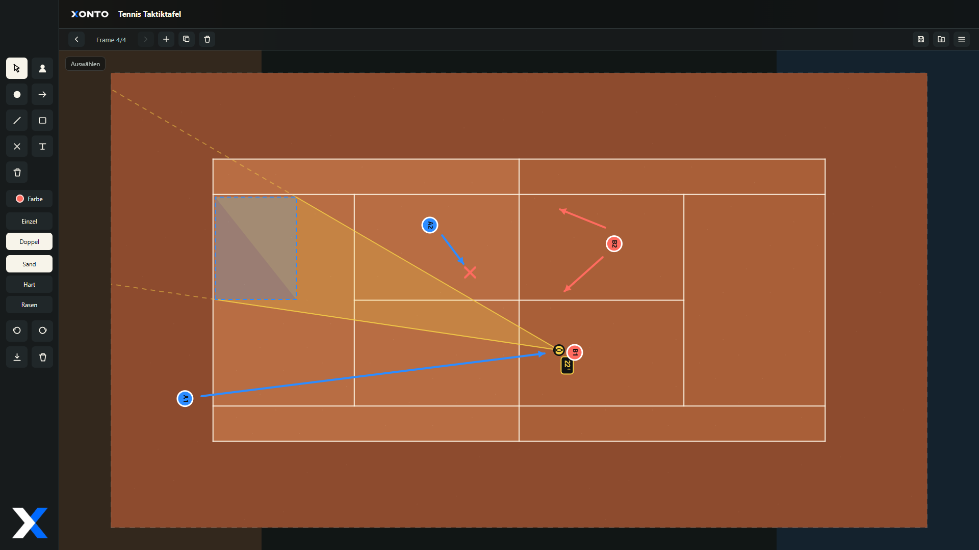 Screenshot der Tennis-Taktiktafel mit weiterer Doppel-Situation